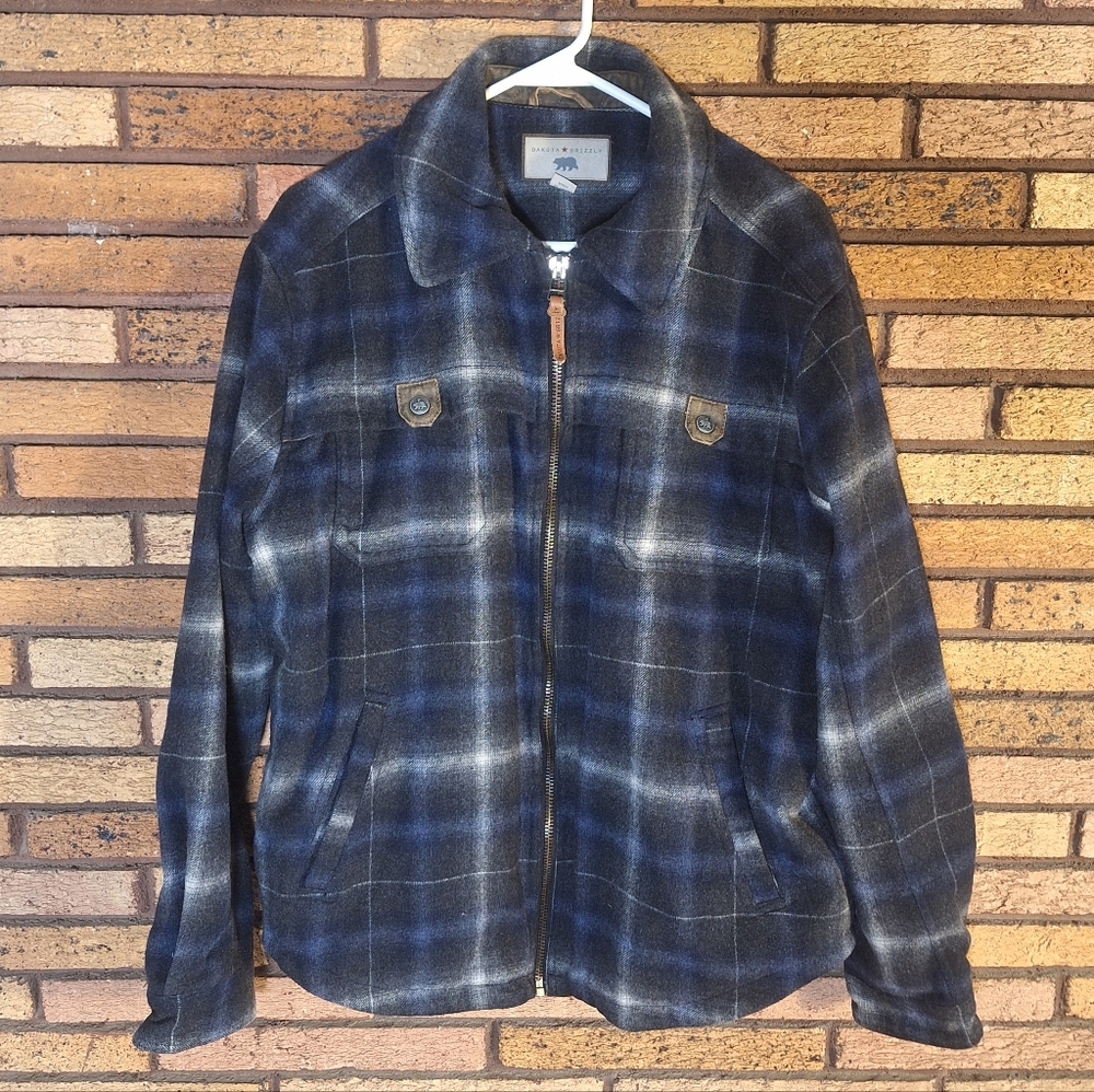 Dakota Grizzly Large Black And Blue Plaid Lined Zipper Jacket